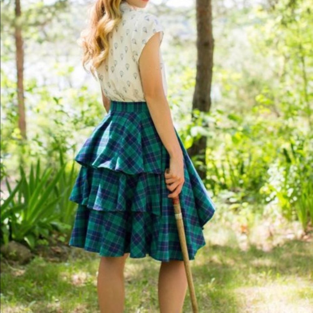 Myrtlewood Tiered Ruffle Flannel Plaid Midi Skirt